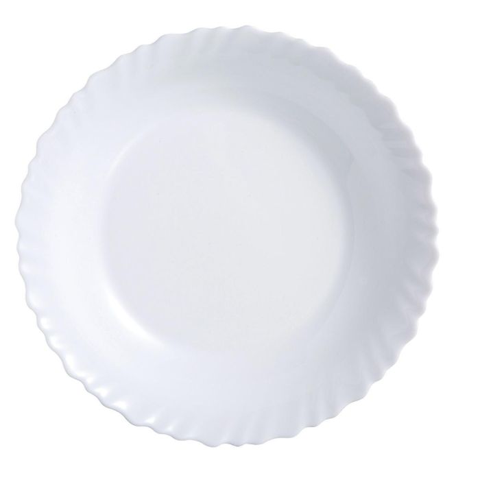 Luminarc Plato Llano Feston de Vidrio Opal Templado Extra Resistente 25 cm - Apto Microondas, Lavavajillas y Apilable