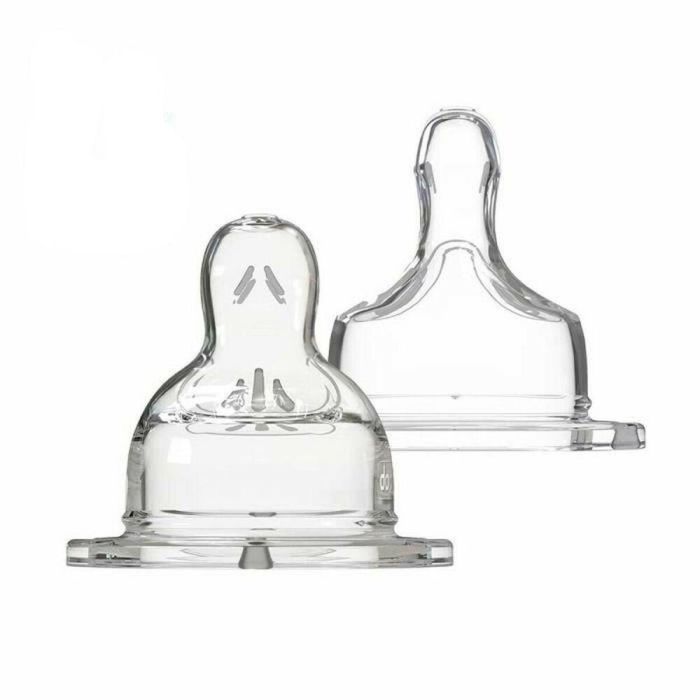 Dodie Tetina Silicona Cuello Ancho 0-6 meses Flow 1 Anticólicos - Forma Aplanada para Transición Seno-Biberón con Doble Válvula
