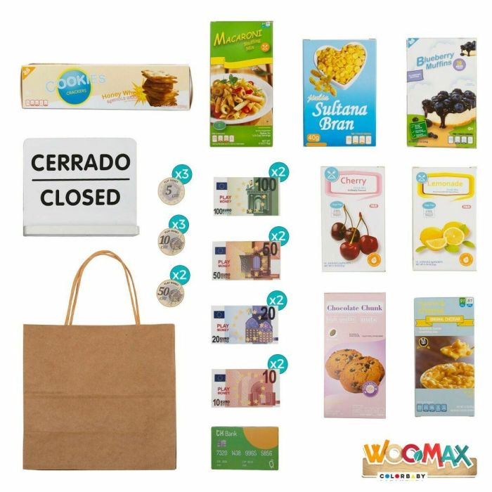 Woomax Supermercado de Madera con 25 Accesorios y Caja Registradora Eléctrica 48x30xh70 cm 1