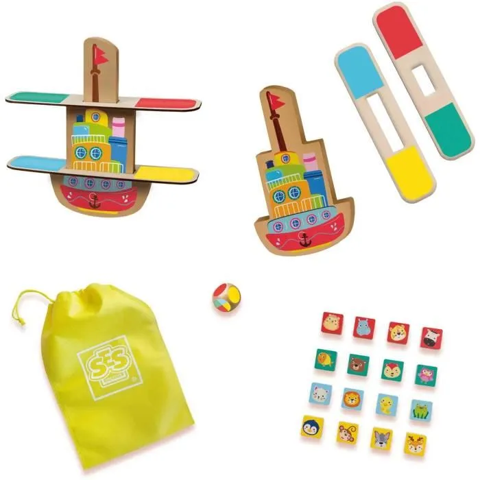 Ses Creative Barco de Equilibrio de Madera para Niños a partir de 3 años, Juego de Tablero Multijugador con 16 Piezas de Animales y Dado Ses Creative Barco de Equilibrio de Madera para Niños a partir de 3 años, Juego de Tablero Multijugador con 16 Piezas de Animales y Dado