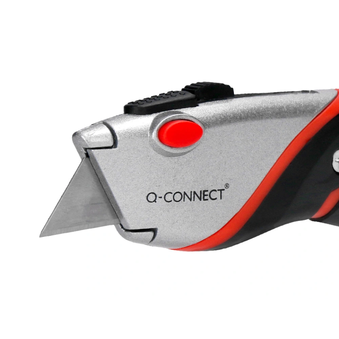 Q-connect XD-8300 Cúter Metálico de Aleación de Aluminio Ancho, Cuchilla 19 mm, Mango Caucho, Incluye 2 Cuchillas Repuesto, Blíster 1 Unidad 3