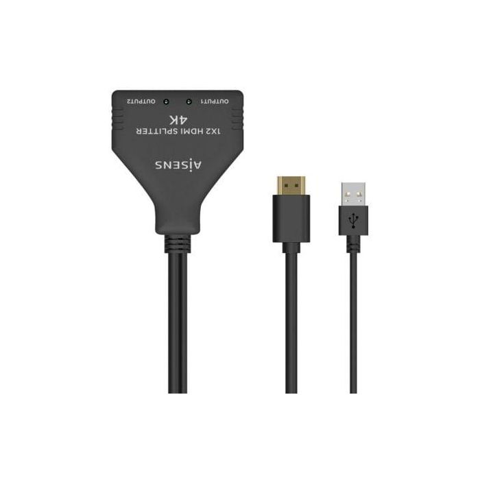 AISENS - HDMI DUPLICADOR 4K@30HZ 1x2 CON ALIMENTACION USB Y CABLE, NEGRO, 30CM