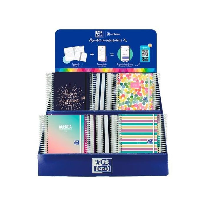 Oxford Agenda Escolar Espiral C-Surtidos 2025-2026 Castellano, Diseño 38 Ud - LIVE & GO, WTV, GRADIENT, SO CHIC, COLOR BLOCK, JOY