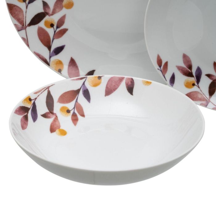 Vajilla Blanco Multicolor Porcelana Hojas 1 cm 37 x 23 x 30 cm 18 Piezas 4