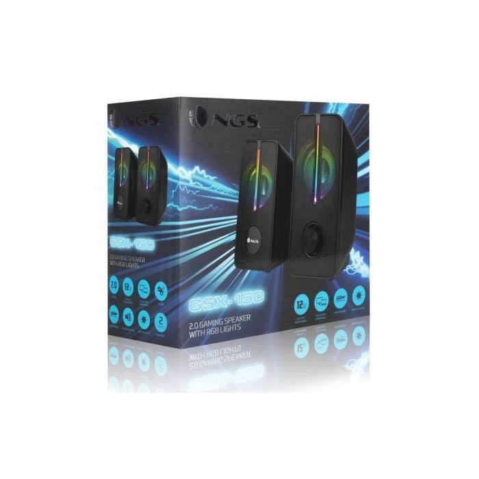 NGS Altavoces GSX-150 2.0 12W con Luces LED RGB Negros para PC/Mac y otros dispositivos, Plug and Play 3