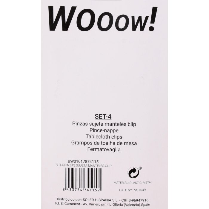 Set de 4 pinzas sujeta manteles Wooow (36 Cajas) 1