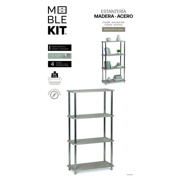 Estanteria Madera-Acero 4 Niveles Moblekit (2 Unidades) 3 Estanteria Madera-Acero 4 Niveles Moblekit (2 Unidades) 3