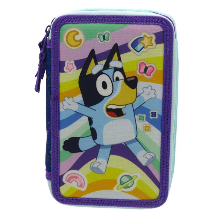 CYP BRANDS Plumier Bluey Triple, Estuche Escolar con 39 Piezas: Lápices, Rotuladores, Bolígrafos, Goma, Sacapuntas y Regla