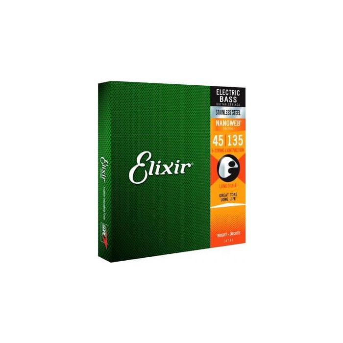 Elixir Cuerdas Bajo Eléctrico 5 Cuerdas Nanoweb Acero Inoxidable Medium 45-135