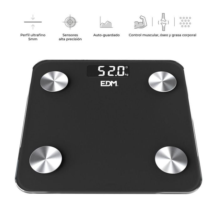 Edm Báscula de Baño Digital Inteligente Bluetooth Negra, Cuerpo Composición, Máximo 180 kg 2