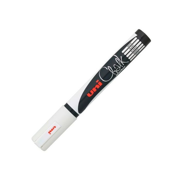 Uni-Ball Marcador De Tiza Líquida Chalk Pwe-5M Blanco - Caja 6 Unidades, Resistente al Agua, Para Pizarras y Vidrio