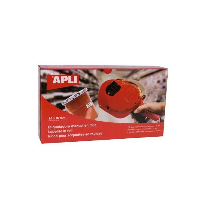 Apli Etiquetadora de Precios 2 Líneas, Compatible con Etiquetas 26x16 mm, Incluye Cartuchos de Tinta y Rollo de Etiquetas
