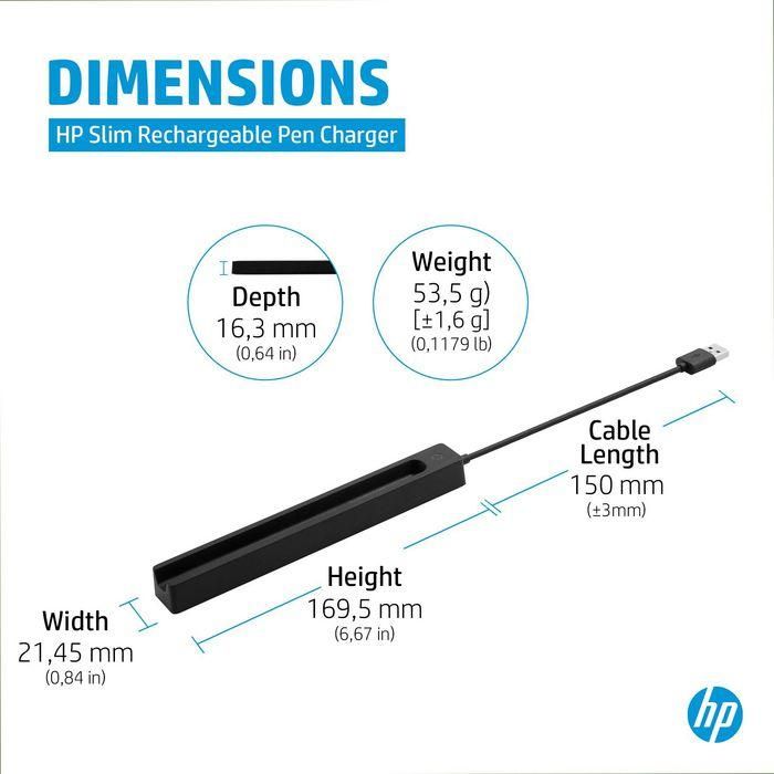 HP Cargador Recargable Slim Pen con Cable USB para Carga Fácil y Rápida