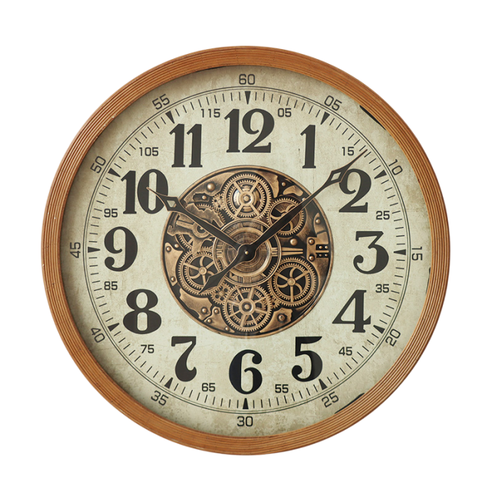 DKD Home Decor Reloj de Pared Cottage Blanco Natural 80x80x8 cm de Pino y Cristal con Baterías AA