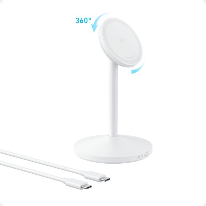 Anker Soporte de Carga Inalámbrico MagGo Qi2 15W MagSafe 360° para iPhone 12 y superior, Blanco 1