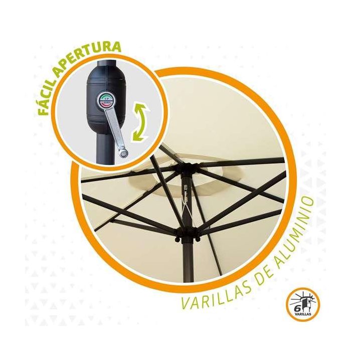 Color Baby Parasol Terraza 300 cm con Chimenea y Mástil de Aluminio 3,8 cm Color Crema 2