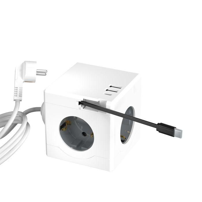 MicroConnect 3 way Schuko, 2 USB A ports, 1 USB-C port, power cube with 1,5m cable, white MicroConnect 3 way Schuko, 2 USB A ports, 1 USB-C port, power cube with 1,5m cable, white