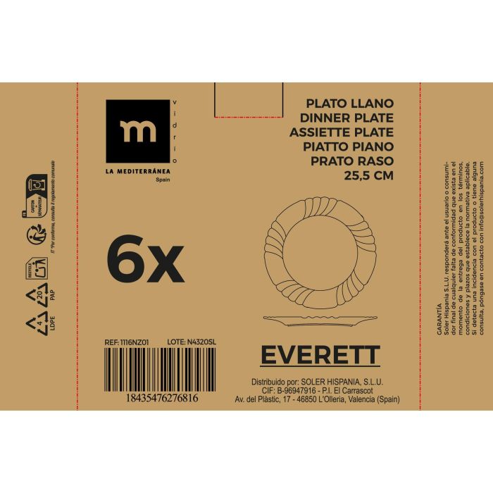 Plato Llano Everett 25,5 cm Opal - La Mediterranea (36 Unidades) 2 Plato Llano Everett 25,5 cm Opal - La Mediterranea (36 Unidades) 2