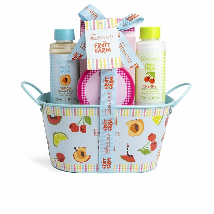IDC Institute Estuche Fruit Farm Pamper Tin 5 pz: Gel, Loción, Sales Baño y Crema Manos para Spa en Casa