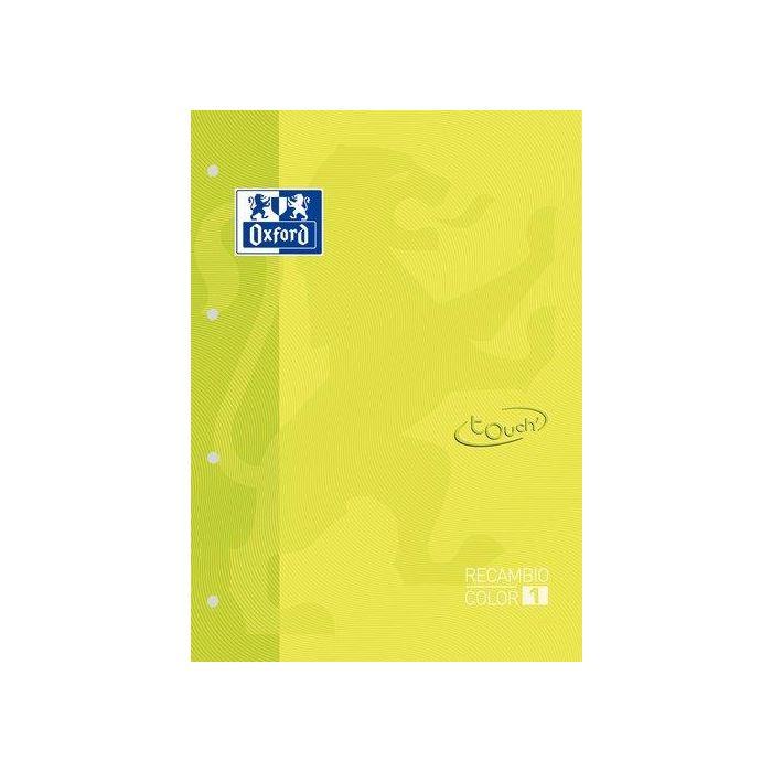 Recambio Oxford School Color 1 Touch Encolado A4+ 80H 90Gr 4 Taladros Cuadric.5X5 Lima (1 Color De Recuadro) 5 unidades
