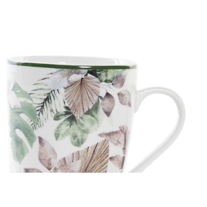 DKD Home Decor Mug Tropical Porcelana Verde Marron Blanco 420ml 12 Unidades 8.5 x 10 x 12 cm Apto Microondas Lavavajillas 1