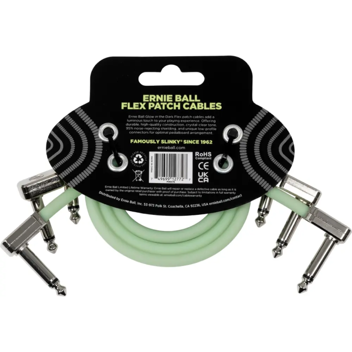 Ernie Ball Cable Eb Interlink Flex Jack-Jack Aa 30 Cm Phosphorescent (Pack De 3) 1