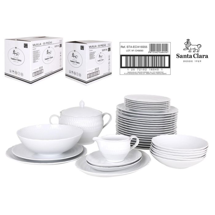 Santa Clara Vajilla Sofia 55 Piezas en Porcelana Blanca, Resistente al Lavavajillas y Microondas Santa Clara Vajilla Sofia 55 Piezas en Porcelana Blanca, Resistente al Lavavajillas y Microondas