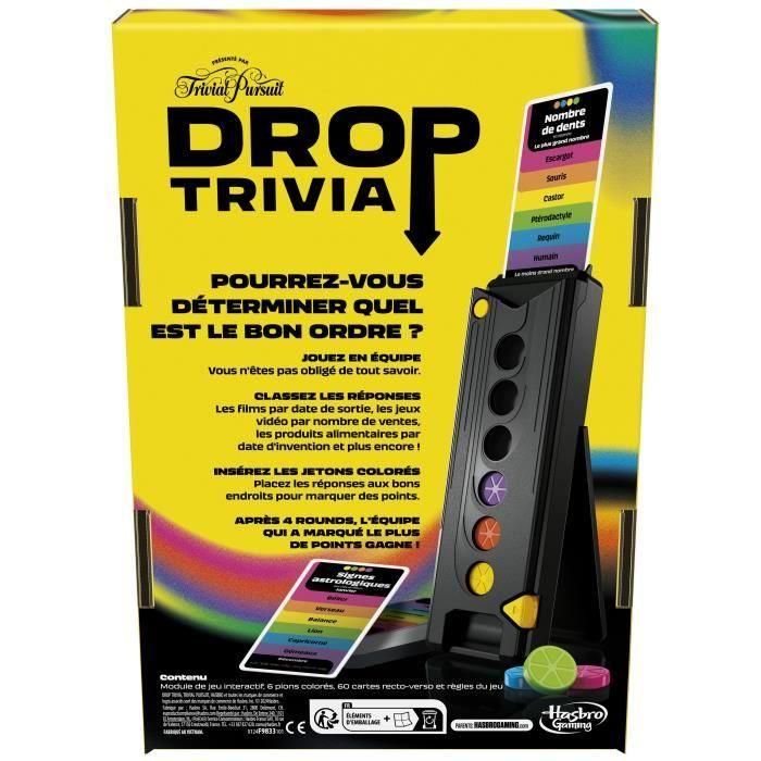 Hasbro Gaming HASF9833101 Drop Trivia, Juego Grupal Electrónico con Voz y Sonidos, 13+ años, 2+ Jugadores, 15 min, Inspirado en Trivial Pursuit 4
