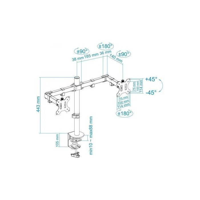Tooq Soporte de Mesa para 2 Monitores DB1232TN-B, Giratorio, Inclinable, VESA 75x75/100x100, hasta 8kg por Brazo 4 Tooq Soporte de Mesa para 2 Monitores DB1232TN-B, Giratorio, Inclinable, VESA 75x75/100x100, hasta 8kg por Brazo 4