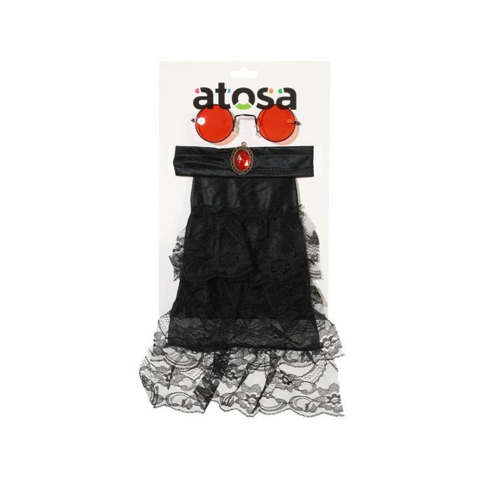 Disfraz de Vampiro - Pechera con Volantes Negros y Broche Rojo, Gafas Redondas Tintadas - Accesorio Halloween 1 Disfraz de Vampiro - Pechera con Volantes Negros y Broche Rojo, Gafas Redondas Tintadas - Accesorio Halloween 1