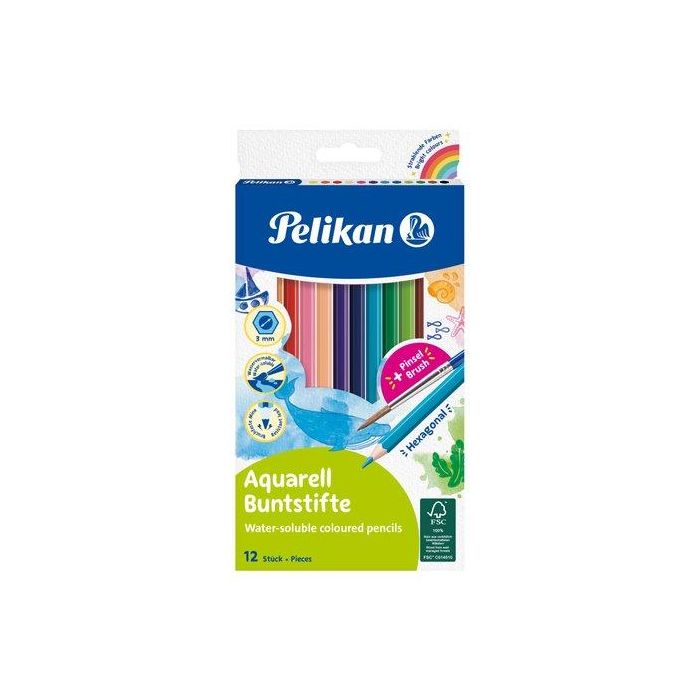 Lapices De Colores Pelikan Aquarell Hexagonal + Pincel Estuche De 12 (700672)