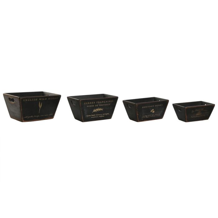 DKD Home Decor 1c24 Set de 4 Cajas Tradicionales de Madera de Abeto Negras con Asa para Almacenaje y Decoración 22 x 18 x 35 cm