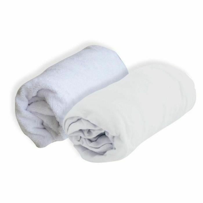 DOUX NID Lote Sábana Ajustable Elástica y Protector de Colchón para Cuna Bebé 70x140 cm Blanco 1