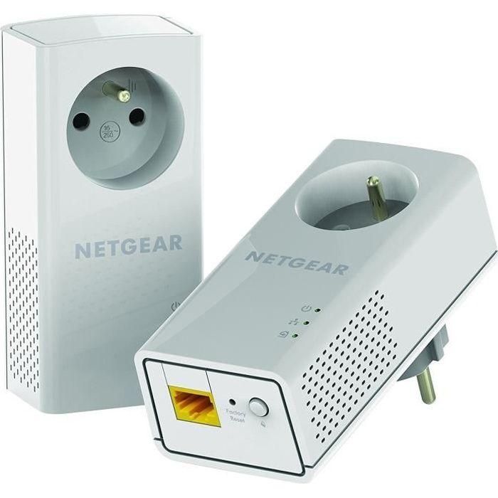 Netgear PLP2000-100FRS Adaptador Powerline Gigabit - Paquete 2 adaptadores, 2 puertos RJ45 10/100/1000 Mbps