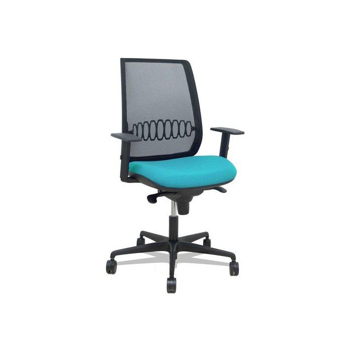 Silla Piqueras Y Crespo Alares Brazos Regulables Ergonomica Mecanismo Sincro Respaldo Malla Negra Asiento Tapizado Bali Turquesa