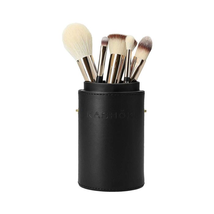 Kashōki Tubo Portabrochas Maquillaje Ecopiel Negro para Viaje y Almacenamiento Organizado de 10-18 Brochas (1 Unidad) 1