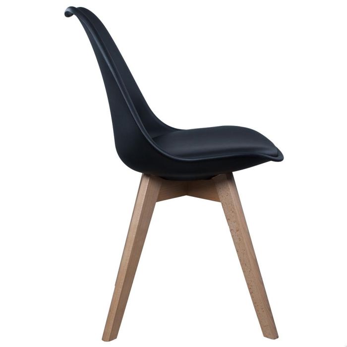 Home Deco Factory Silla COPENHAGUE Acolchada Negra Diseño Escandinavo Patas Madera Haya 49x58x81.5cm 2