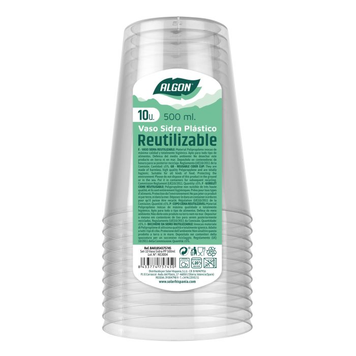 Set de 10 vasos para sidra PP 500 ml Algon (40 Unidades) 1 Set de 10 vasos para sidra PP 500 ml Algon (40 Unidades) 1