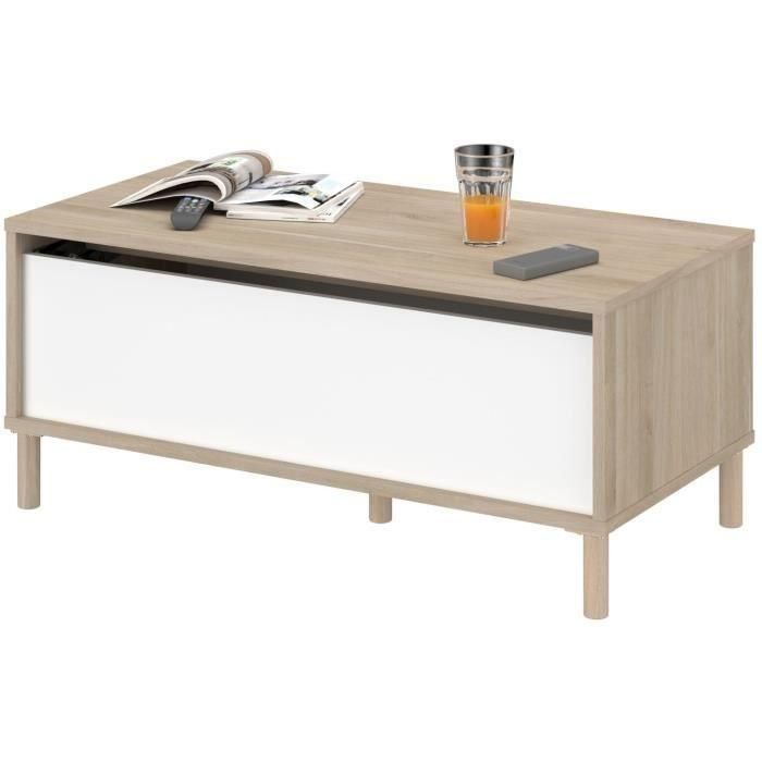 Mesa de centro elevable MORPHOS - L 100 x P 50 x H 43,6 cm - Rectangular - Decoración blanco/roble - PARISOT 5 Mesa de centro elevable MORPHOS - L 100 x P 50 x H 43,6 cm - Rectangular - Decoración blanco/roble - PARISOT 5