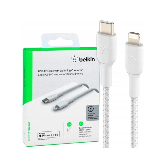 Cable Trenzado Belkin Caa004Bt1Mwh Usb-C A Lightning Boost Charge Largo 1 M Color Blanco 3