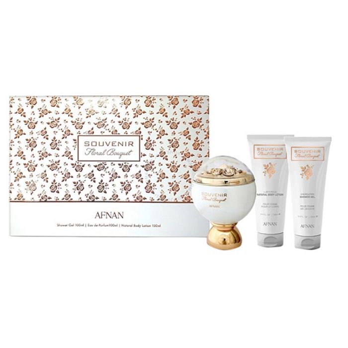 Afnan Souvenir Floral Bouquet Eau de Parfum para Mujer Cofre Regalo 100ml + Gel de Baño 100ml + Loción Corporal 100ml