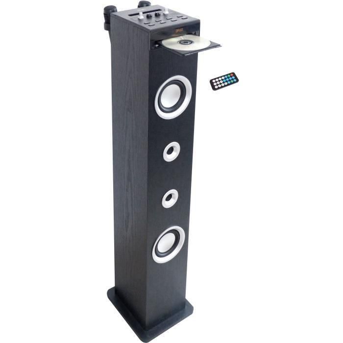 Inovalley HP49CD - Torre de sonido Bluetooth - Reproductor de CD y función Karaoke - 100W - Radio FM - Puerto USB - Entrada auxiliar - Negro