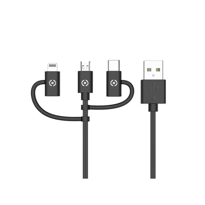 Celly Cable usb tipo usb-a a lightning/microusb/usb-c negro 1 m