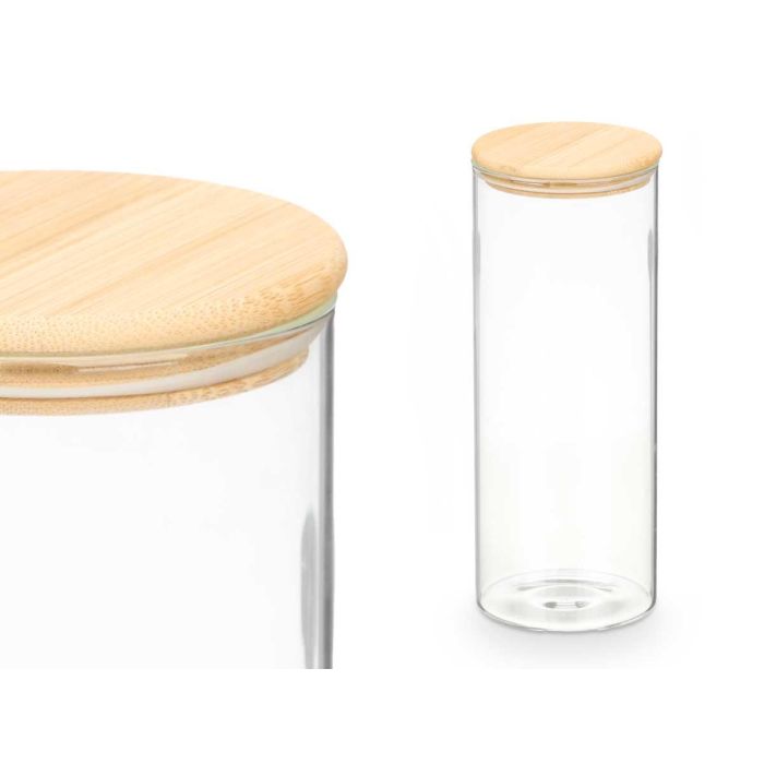 Tarro Redondo Borosilicato Tapa Bambu 1,8L Vivalto 10x25x10cm (12 Unidades) 1