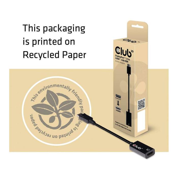 Club 3D Adaptador DisplayPort 1.4 a HDMI 2.0b HDR Activo 4K60Hz Negro 4