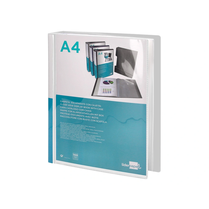 Liderpapel Carpeta Personalizable A4 con 100 Fundas Transparentes de Polipropileno y Cajetín 4