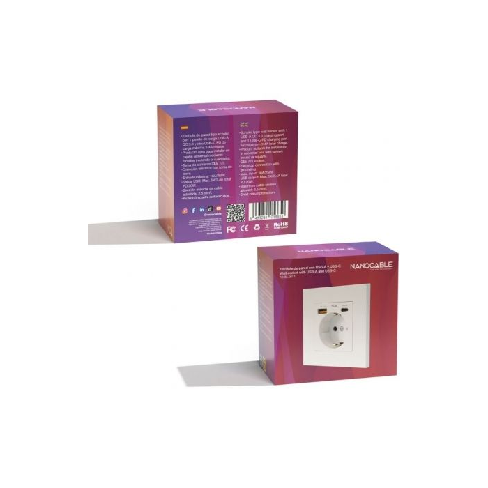 NANOCABLE BASE ENCHUFE PARED SCHUKO USB-A+USB-C, BLANCO 4