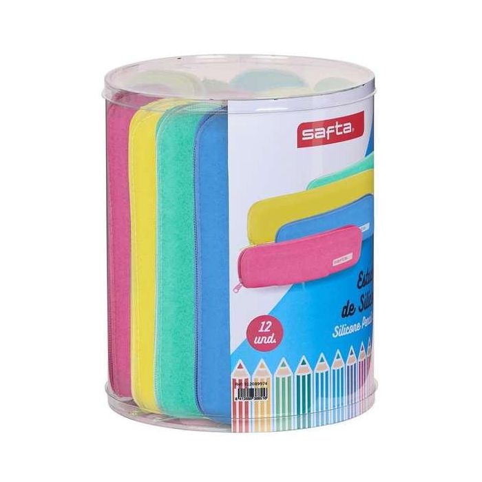Safta Bolso Escolar Portatodo Estrecho Silicona Glitter Set de 12 Unidades Surtidas, 1 Cremallera, 180x280x100 mm 1