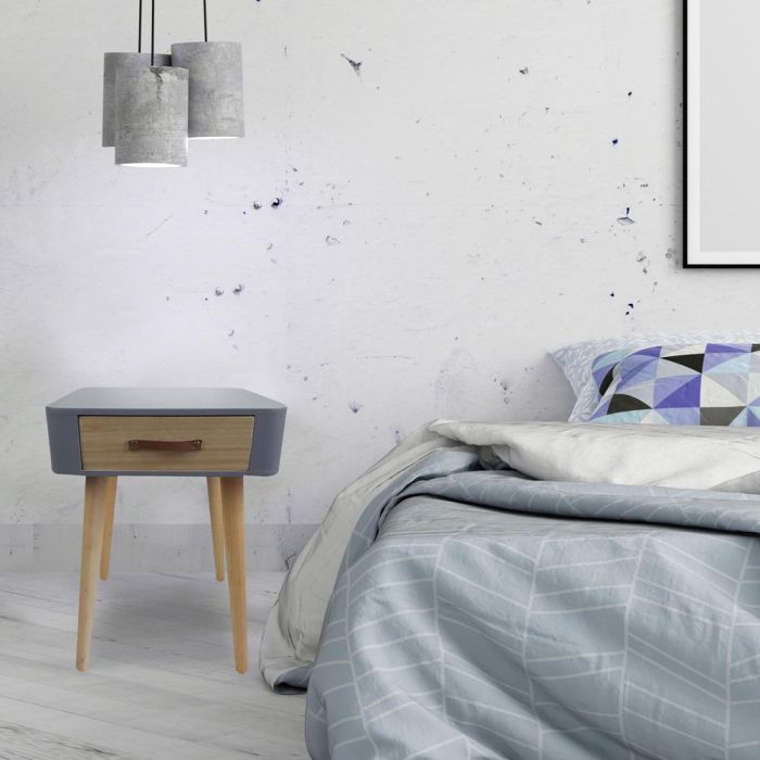 Home Deco Factory Mesita de Noche Gris Essentiel Estilo Escandinavo Madera Cajón 35x35x48 cm 3