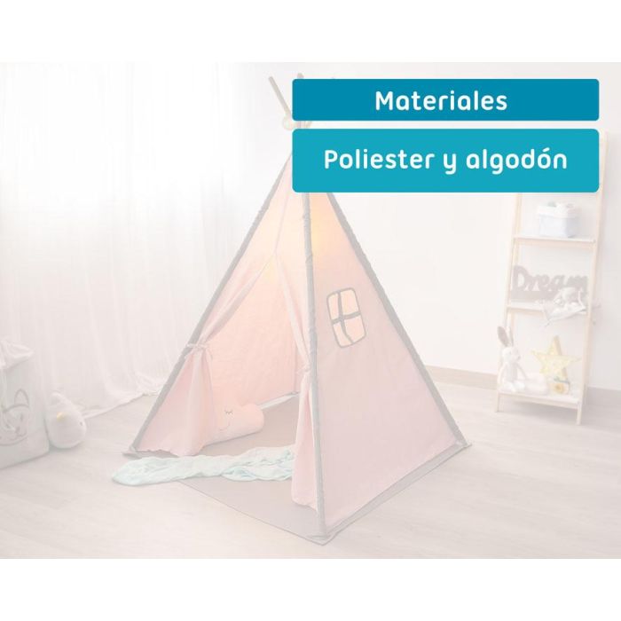 KioKids Teepee Rosa para Bebés y Niños +0 Meses, Tienda de Juego Portátil con Ventana y Puerta, Algodón Poliéster 4